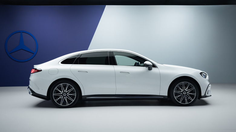 Side view of a white 2027 Mercedes-Benz C-Class