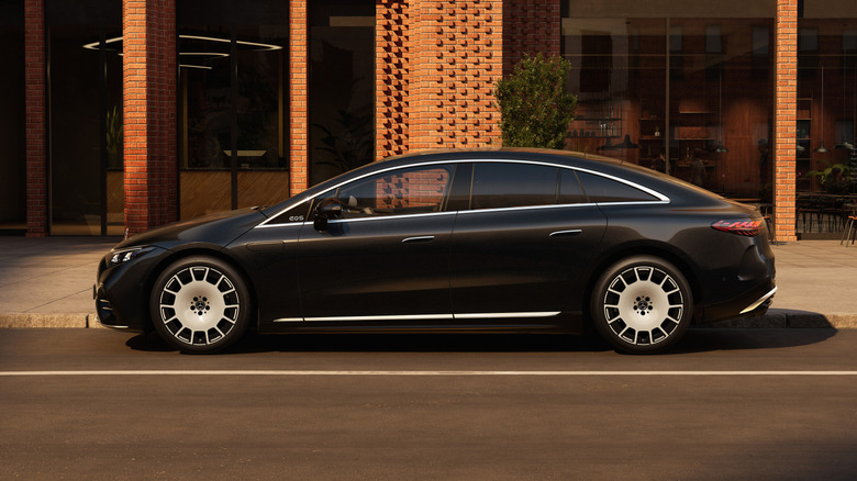 Side view of a black 2027 Mercedes-Benz EQS