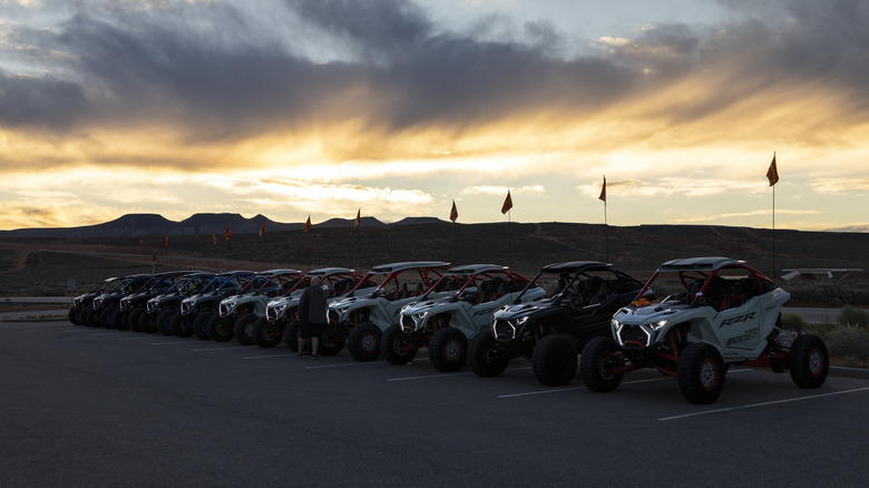 A row of RZR Pro R Boost side by sides ready to tear it up