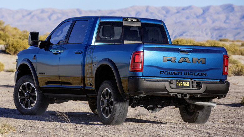 rear 3/4 view of a blue 2027 Ram Power Wagon Cummins