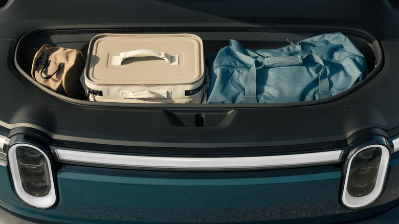 Frunk of a blue Rivian R2