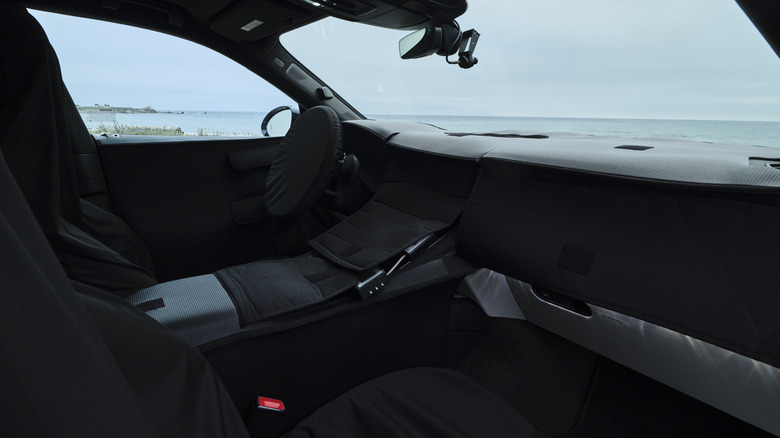 Camouflaged interior of a Bentley Torcal EV prototype