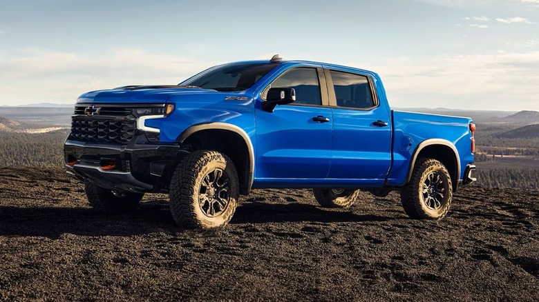 Blue Chevrolet Silverado 1500 ZR2 parked off-road