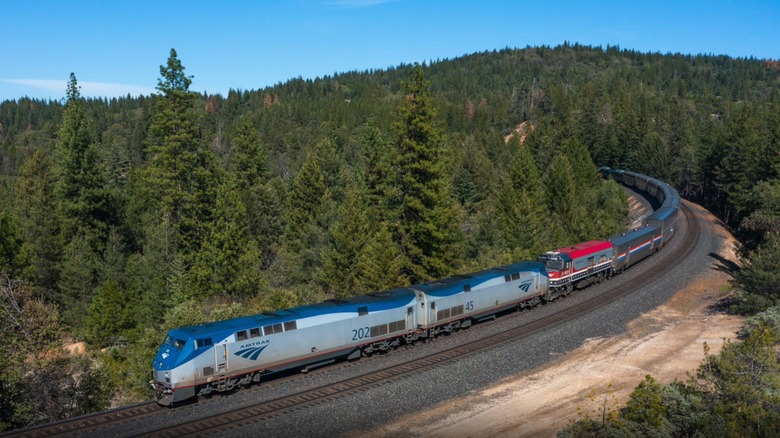 The California Zephyr train in the mountains