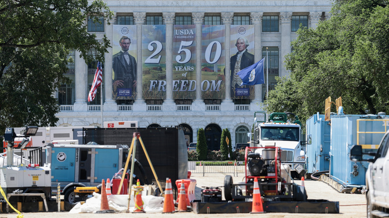 Workers continue to build the Freedom 250's Great American State Fair on the National Mall on May 28, 2026 in Washington, DC. Construction continues for the Great American State Fair, the 16 day World's Fair-scale celebration of America's 250th birthday which will run from June 25 to July 10, 2026