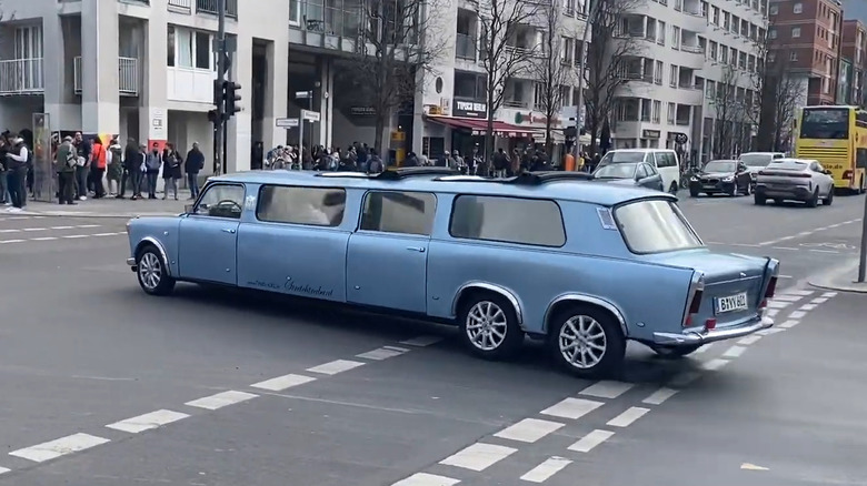 A blue Trabant stretch limo in Berlin