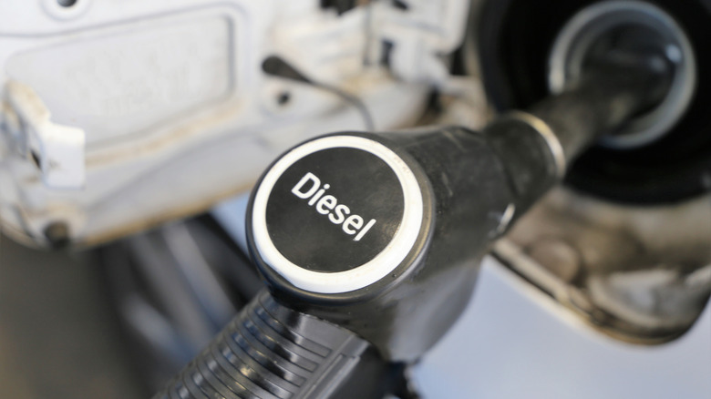 A close-up of a fuel pump nozzle with 