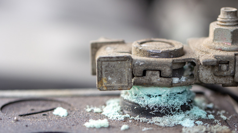 Corroded car battery terminal