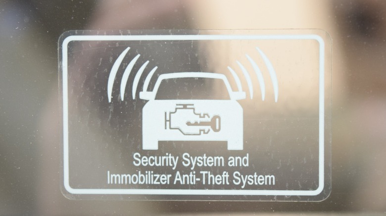 Security system decal noting an immobilizer feature