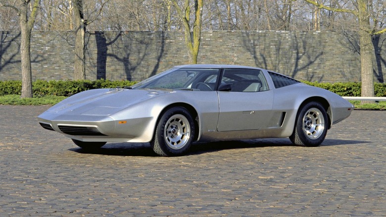1976 Chevy Aerovette concept on display outdoors.