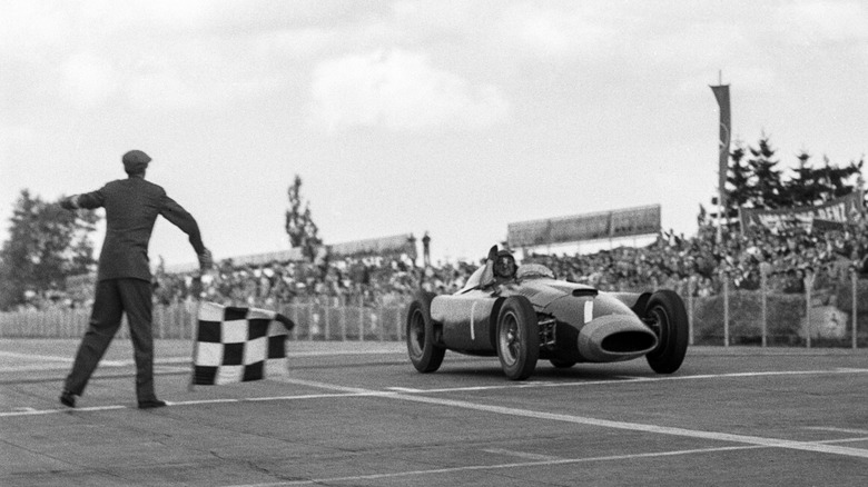 Juan Manuel Fangio winning the German Grand Prix at Nurburgring in 1956 for Ferrari