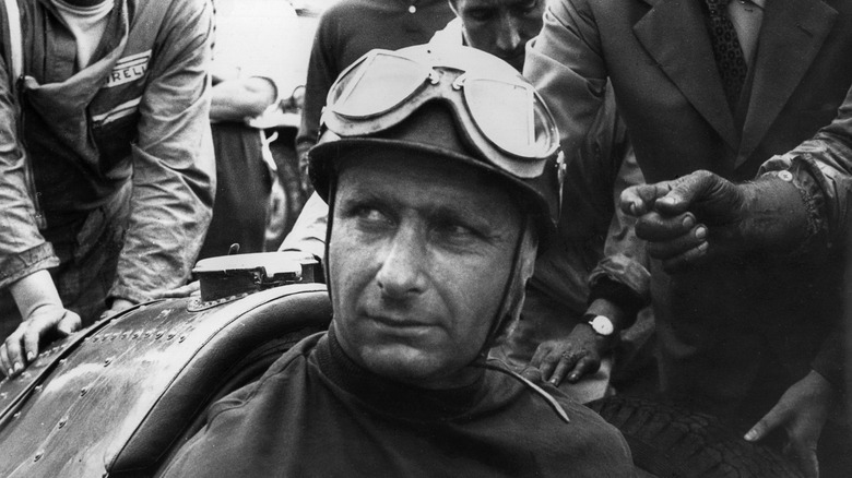Juan Manuel Fangio in his Maserati 250F at the Grand Prix of Great Britain in Aintree, July 20, 1958