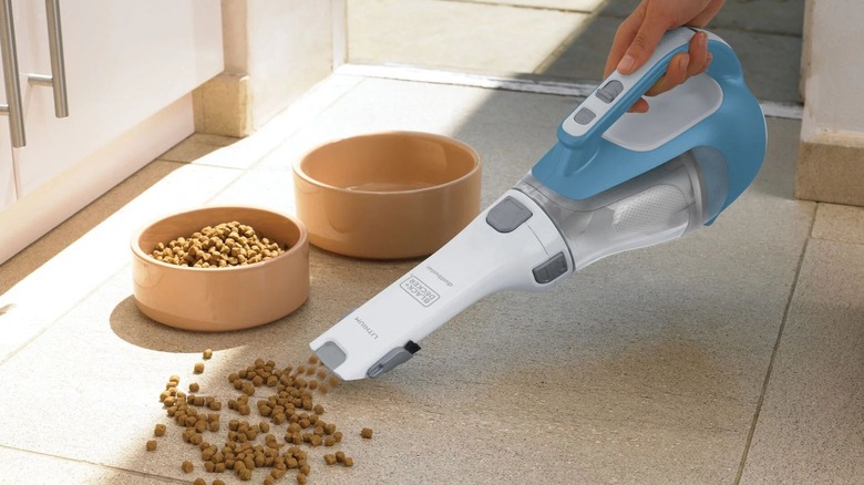 The budget-friendly Black and Decker AdvancedClean vacuums up dried pet food.