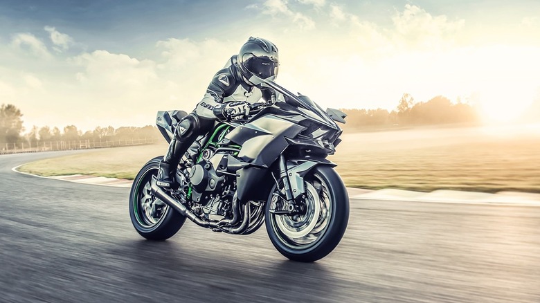 Kawasaki Ninja H2R being ridden on track