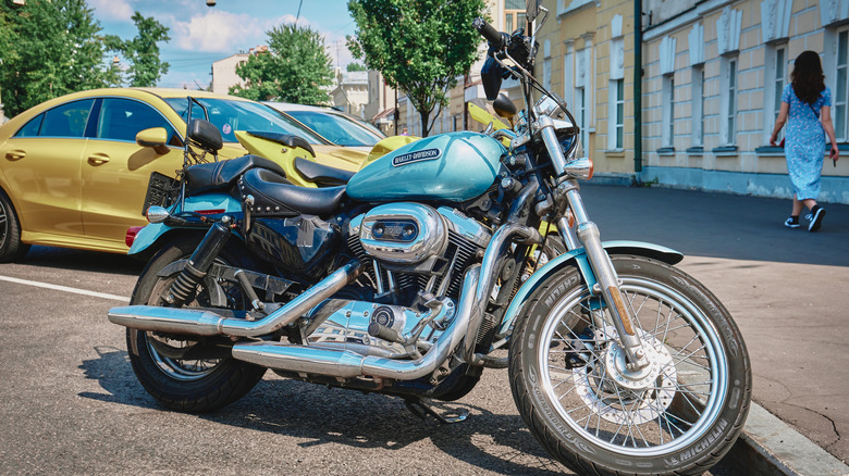 A red Harley-Davidson motorcycle