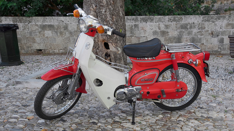 A red and white motorcycle