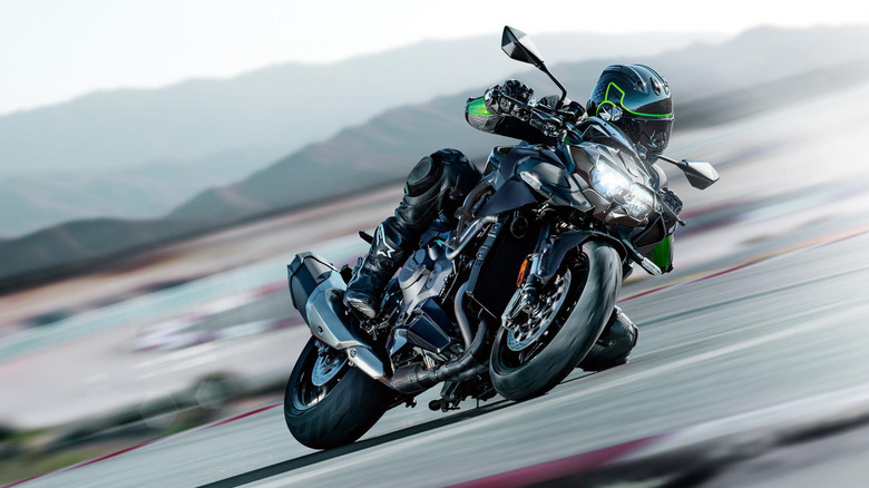 A Kawasaki Z H2 on a track