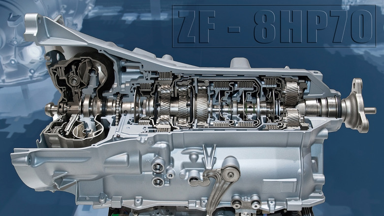 A cut-open ZF 8HP70 8-speed automatic transmission