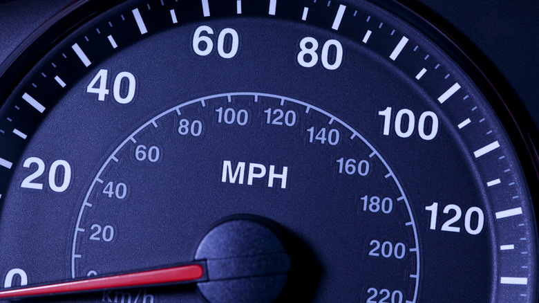 A closeup of a vehicle speedometer