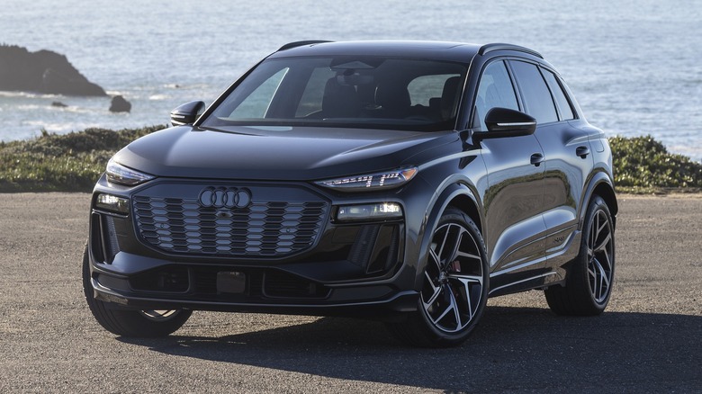 Audi SQ6 e tron parked along the coast