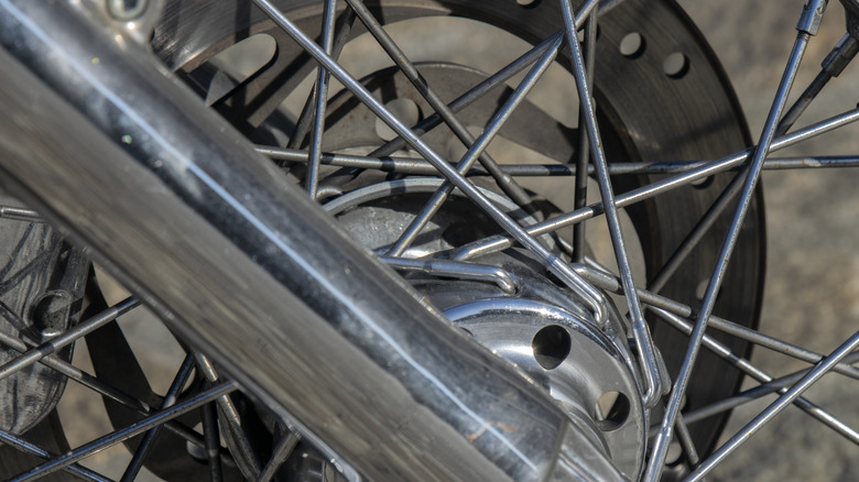 Wire spokes of a Harley-Davidson