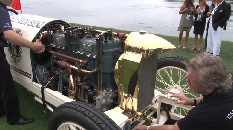 The 21.5-liter four-cylinder in a Blitzen Benz at Pebble Beach Concours about to start