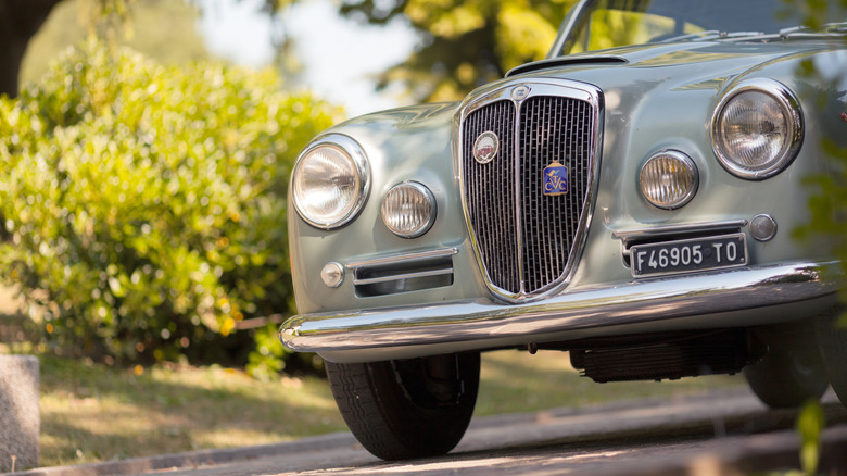 Front detail shot of a 1950s Lancia Aurelia