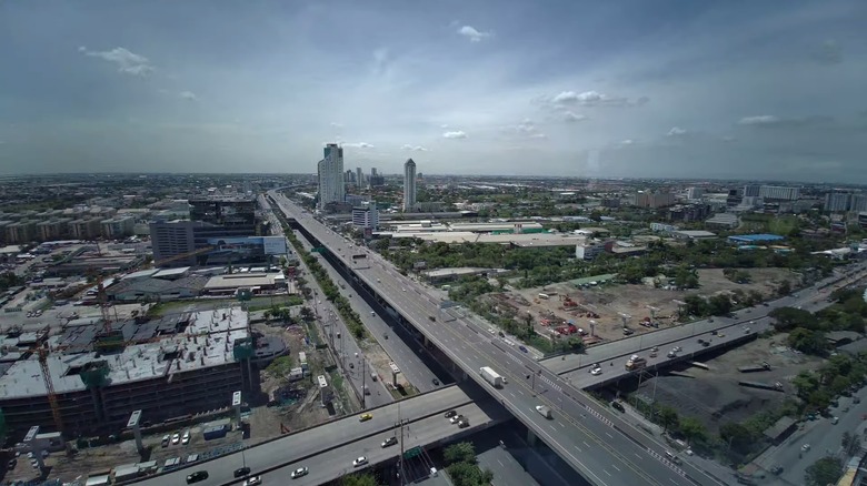An aerial view of the Bang Na Expressway with traffic