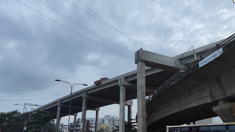 Looking up at the Dhaka Elevated Expressway in Bangladesh