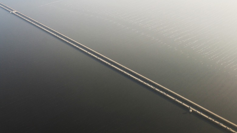 An aerial view of the Lake Pontchartrain Causeway