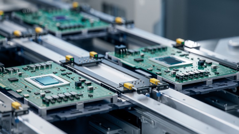 A bid of printed circuit boards connected alloy frames.