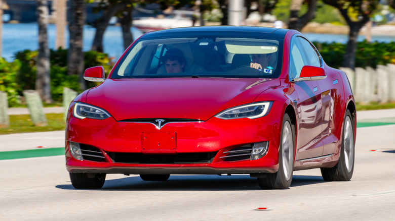 A red Tesla Model S
