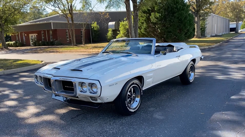 A white 1969 Pontiac Firebird Trans Am Convertible