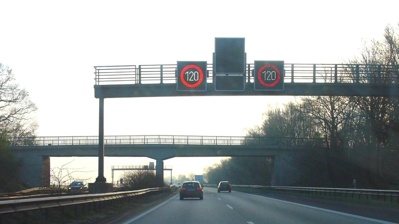 A speed limit signboard on the German Autobahn