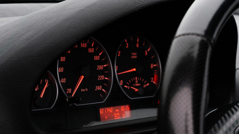 A BMW odometer showing high mileage
