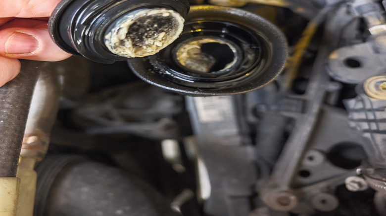 Contaminated oil on filler cap