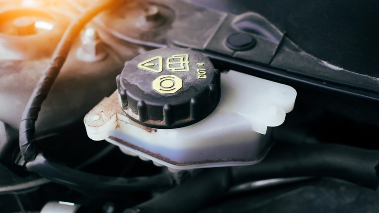 Closeup of brake fluid receptacle