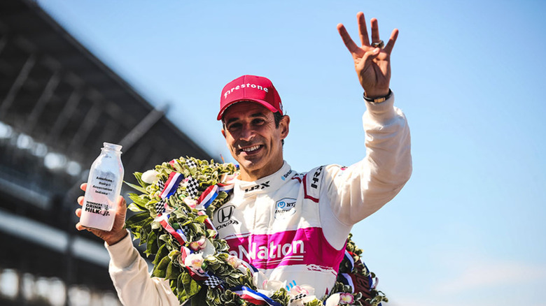 Helio Castroneves winning the Indy 500 for the fourth time in 2021