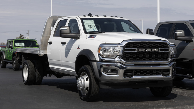 A Ram 3500 work truck outside at a dealership