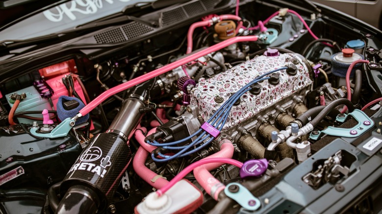 Highly customized motor bay.