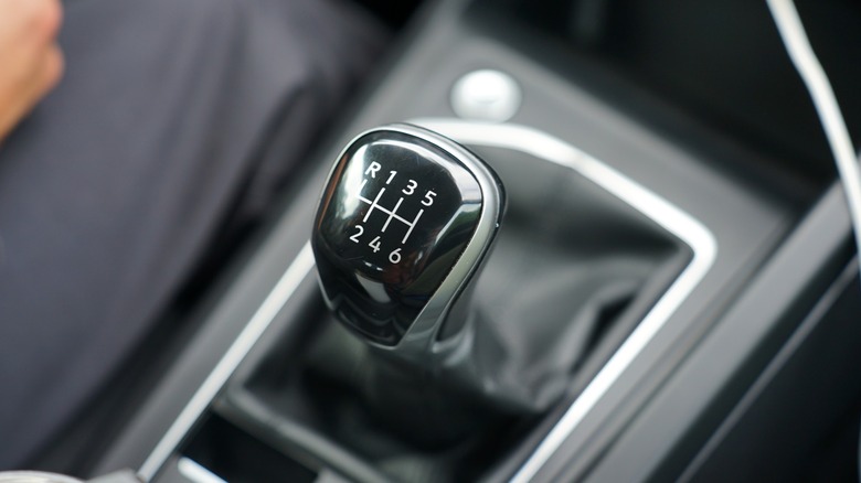 Six-speed manual transmission shifter.