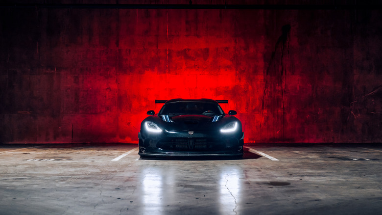 Dodge Viper front with lights on