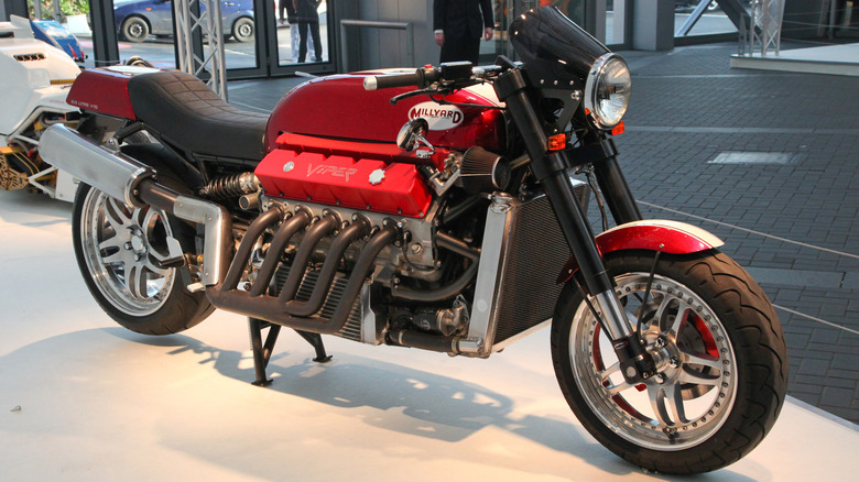 The one-of-one Millyard Viper V10 parked on a show stand.