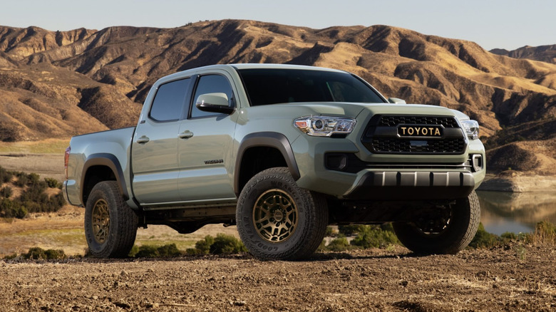 A gray 2022 Toyota Tacoma on a hill