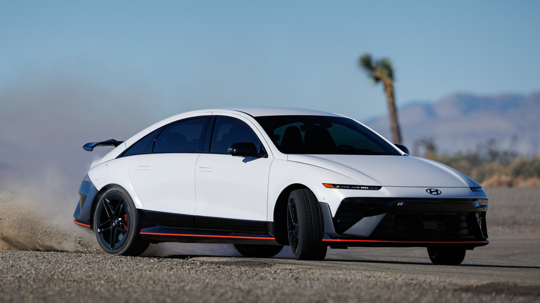 Hyundai Ioniq 6 N drifting at a racetrack