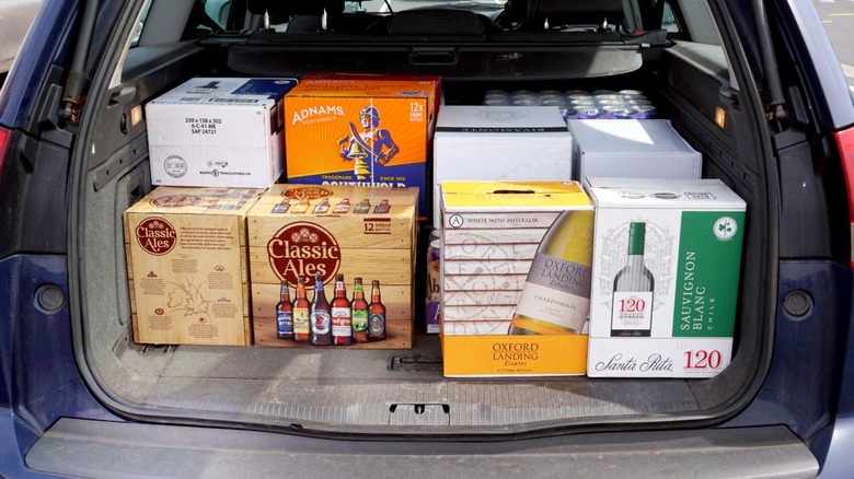 Cases of wine in car's trunk.