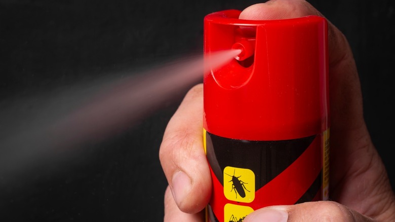 Red aerosol can spraying.
