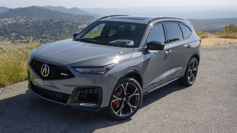 A front 3/4 view of a gray 2026 Acura MDX Type S.