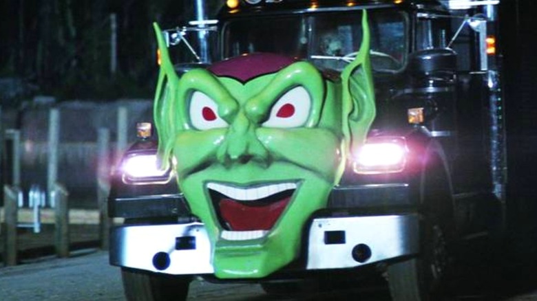 A semi truck with a giant Green Goblin mask from "Maximum Overdrive"