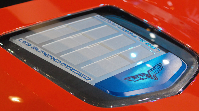 The Corvette C6 ZR1's engine cover that reveals the LS9 under the hood
